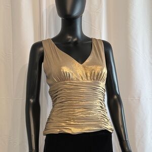 Adrianna Papell Gold Sleeveless Ruched Top size 10 NWT